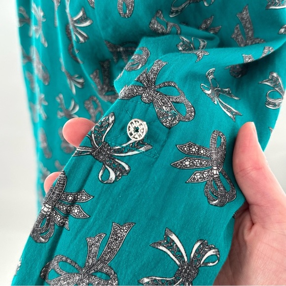 Jaclyn Smith womens top size XL teal floral 100% cotton button down - Picture 5 of 14